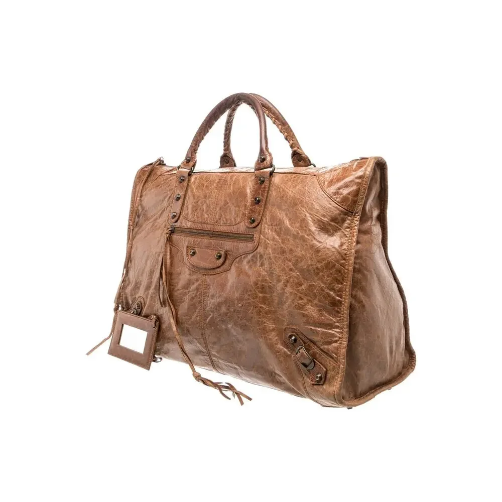 BALENCIAGA Weekender City Work Leather Motocross Classic Voyage Cognac Brown Y2K
